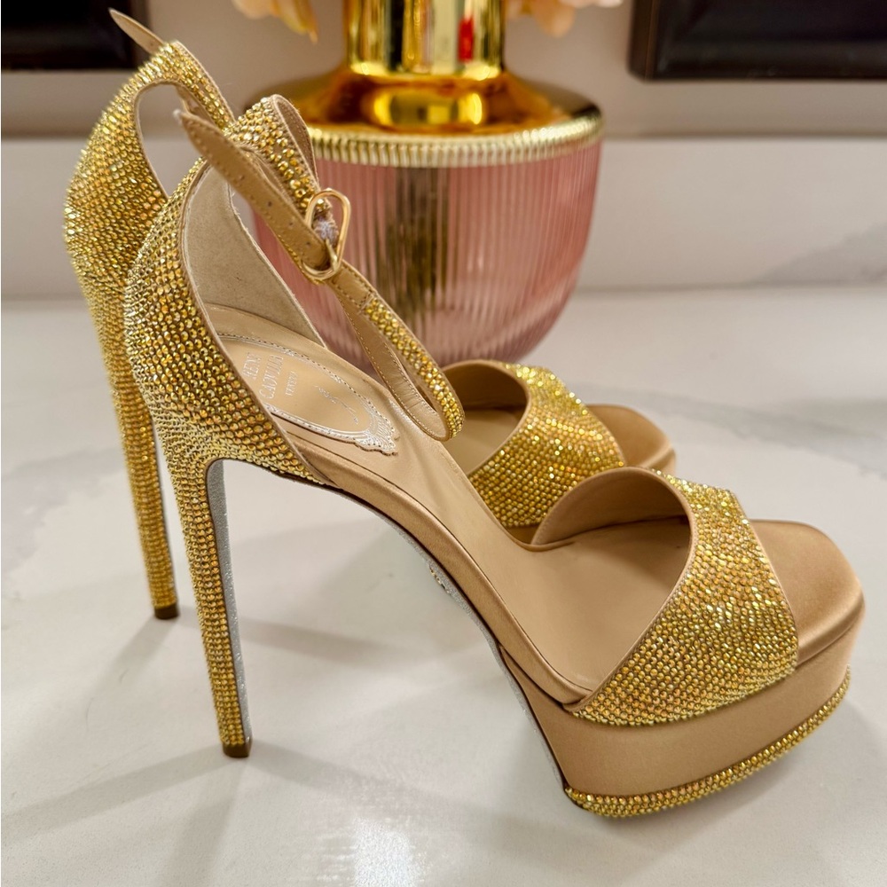Rene Caovilla - Crystal Gold Platform Heels - New - 38 US - Picture 8 of 15